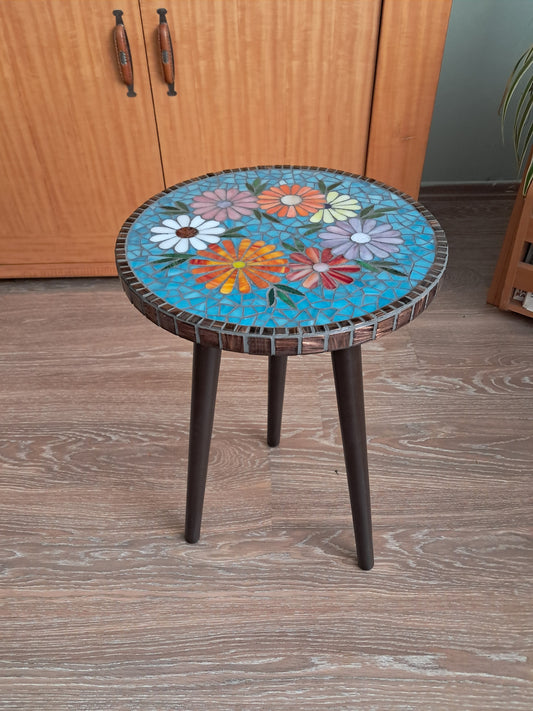 El Yapımı Cam Mozaik Sehpa – Dekoratif Masa | Glasy Design